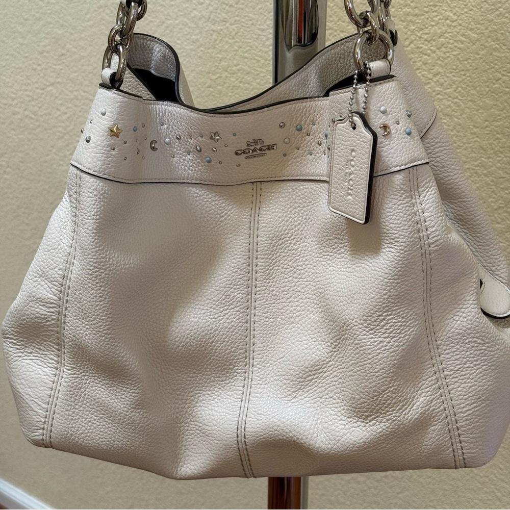 Coach Lexy Stardust Studded Chalk Leather Shoulder Bag Purse F29595 - Picture 3 of 17